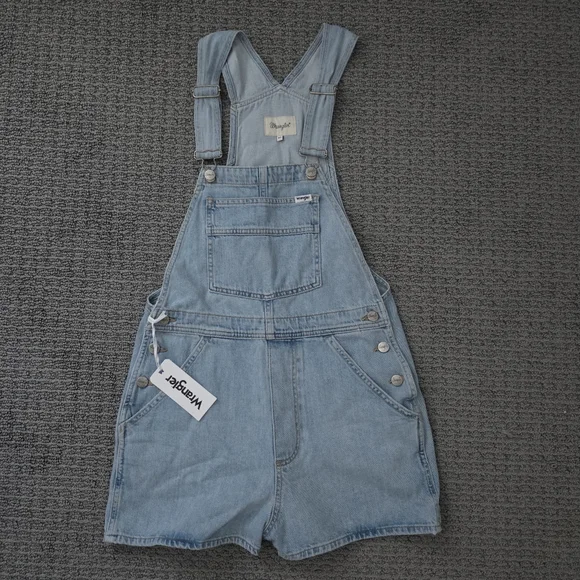 NWT Wrangler Bib Shorts Overalls XS Blue Jean W29QFH17J Tubble Blue Casual - Picture 13 of 15